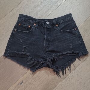 Levi's Jean Shorts Women's sz 28 Black 501 Button Fly Distressed Jean Shorts
